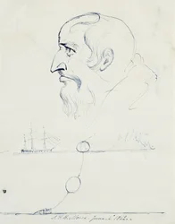 Profiel van een bebaarde man en ontwerp voor de Atlantische Kabel, 1842